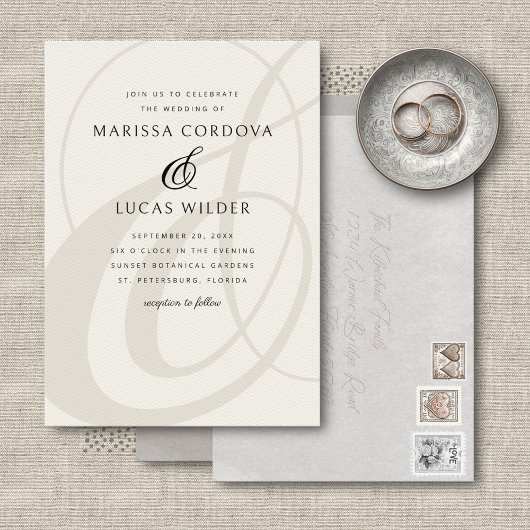 Invitation Champagne Ampersand Script Calligraphie Mariage