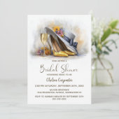 Invitation Champagne and Elegant Gold High Heel Shoes (Debout devant)