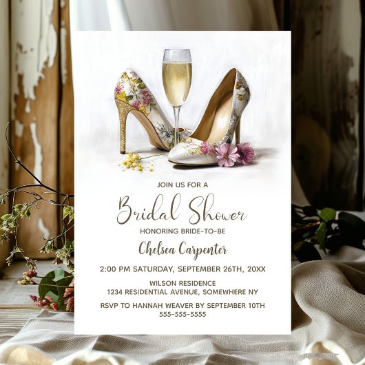 Invitation Champagne and Floral High Heel Shoes