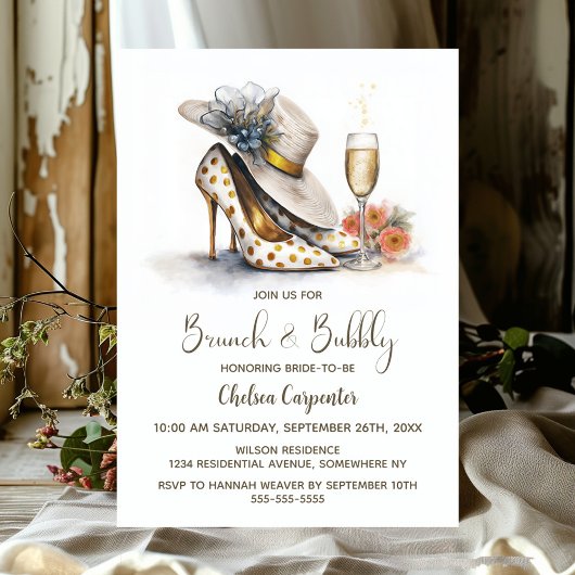 Invitation Champagne and Polka Dot Shoes Brunch and Bubbly