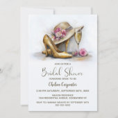 Invitation Champagne and Stylish Gold High Heel Shoes (Devant)