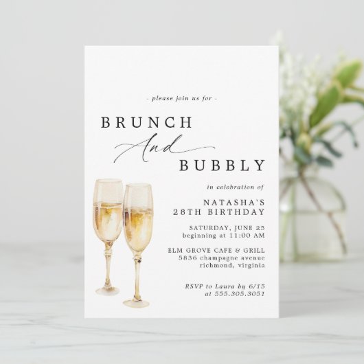 Invitation Champagne aquarelle | Brunch & Bubbly Anniversaire (Debout devant)