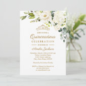Invitation Champagne Aquarelle Quinceanera Florale (Debout devant)