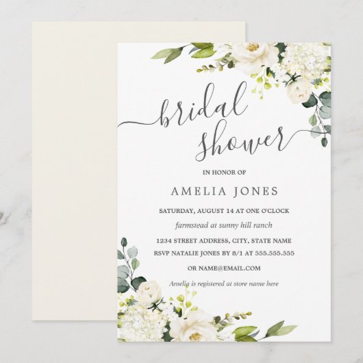 Invitation Champagne Aquarelle verte Fête des mariées Florale (Devant / Derrière)