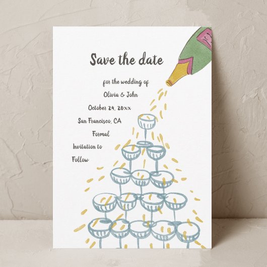 Invitation Champagne Aquarelle Whimsical Enregistrer la date