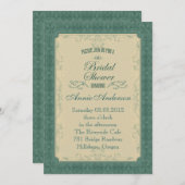 Invitation Champagne Art déco Mariage vert émeraude (Devant / Derrière)