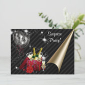 Invitation Champagne Ballons Black Surprise Anniversaire (Debout devant)