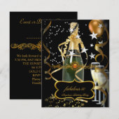 Invitation Champagne Black Gold Balloons fête d'anniversaire (Devant / Derrière)