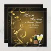 Invitation Champagne Black/Gold Custom 50e fête d'anniversair (Devant / Derrière)