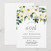 Invitation Champagne Blanc Floral Élégant 60ème anniversaire (Devant / Derrière)