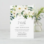 Invitation Champagne Blanc Floral Élégant 70ème anniversaire (Debout devant)