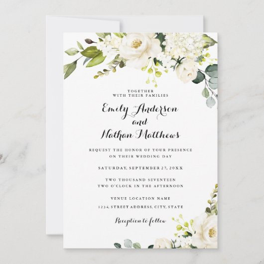 Invitation Champagne blanc rustique Mariage Floral (Devant)