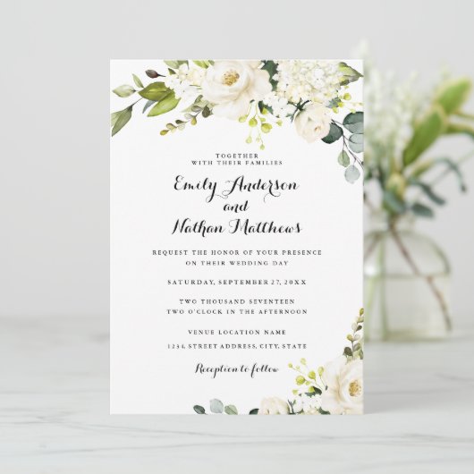 Invitation Champagne blanc rustique Mariage Floral (Debout devant)