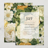 Invitation Champagne, Blanc & Vert Mariage Floral (Devant / Derrière)