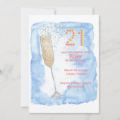 Invitation Champagne bleu 21e anniversaire (Devant)