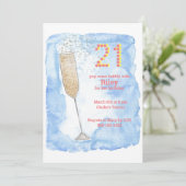 Invitation Champagne bleu 21e anniversaire (Debout devant)