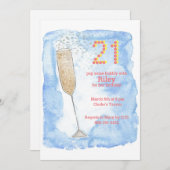 Invitation Champagne bleu 21e anniversaire (Devant / Derrière)