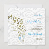 Invitation Champagne bleu Cheers Coeurs d'or Fête des mariées (Devant)