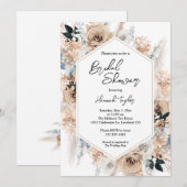 Invitation Champagne bleu Dusty Fête des mariées Boho Floral (Devant / Derrière)