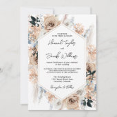Invitation Champagne bleu Dusty Floral Mariage QR Code RSVP (Devant)