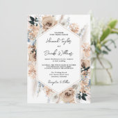 Invitation Champagne bleu Dusty Mariage Floral (Debout devant)