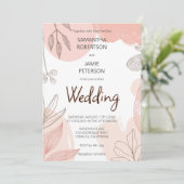 Invitation Champagne Blush Rose - Mariage floral à main (Debout devant)