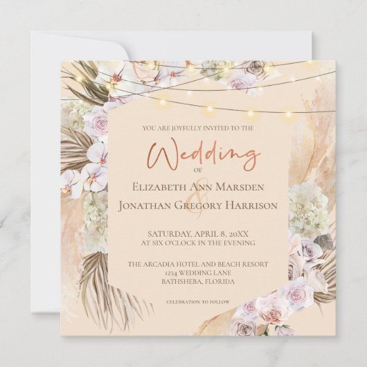 Invitation Champagne Blush & Terracotta Pampas Grass Floral (Devant)