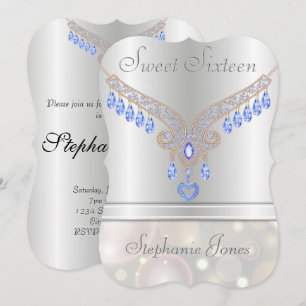 Invitation Champagne Bokeh Blue Topaz Sweet sixteen