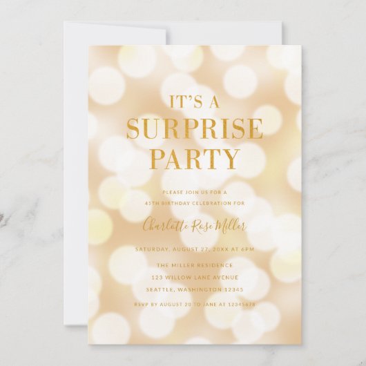 Invitation Champagne Bokeh C'est un anniversaire de fête surp (Devant)