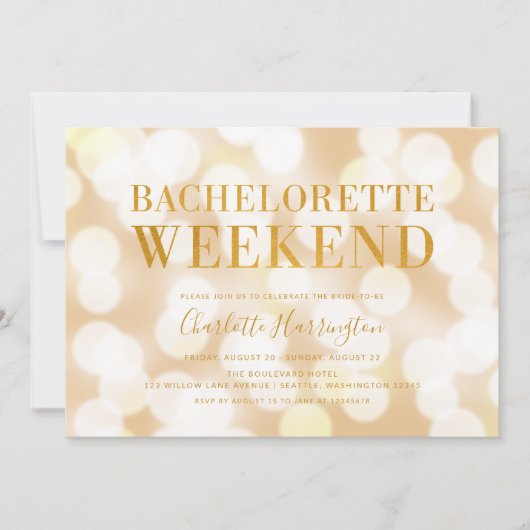 Invitation Champagne Bokeh Lights Bachelorette Week-end (Devant)