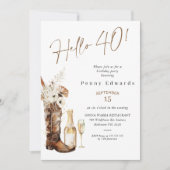 Invitation Champagne Boot Rustique Floral Cowgirl 40e anniver (Devant)