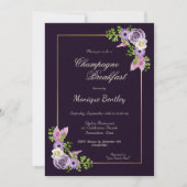 Invitation Champagne Bordure d'or violet Floral Petit déjeune (Devant)
