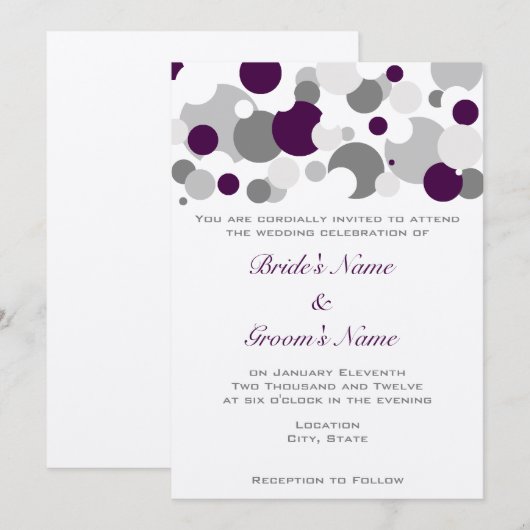 Invitation Champagne bouillonne pourpre/argent (Devant / Derrière)