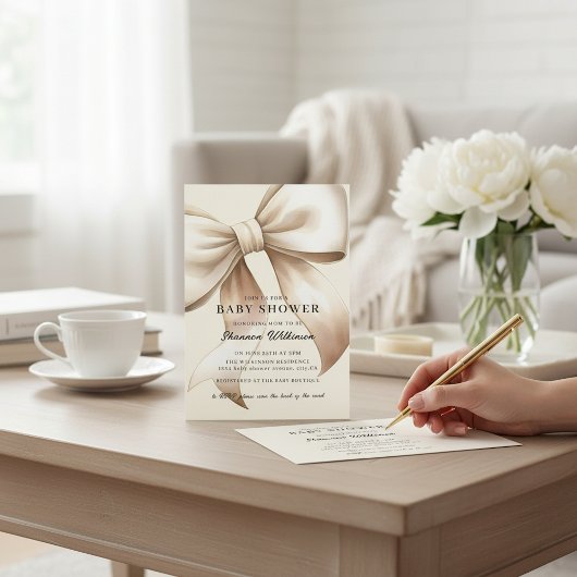 Invitation Champagne Bow Baby Shower QR code Invite