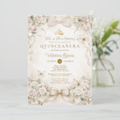 Invitation Champagne Bow Floral Quinceañera Princess (Debout devant)