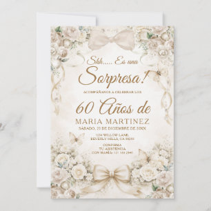 Invitation Champagne Bow Floral Surprise 60 ans Anniversaire
