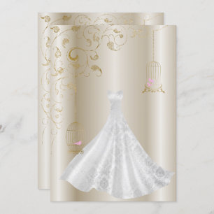 Invitation Champagne Bronze Robe Oiseau mariage moderne