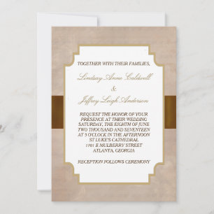 Invitation Champagne Brown Floral Grunge Mariage
