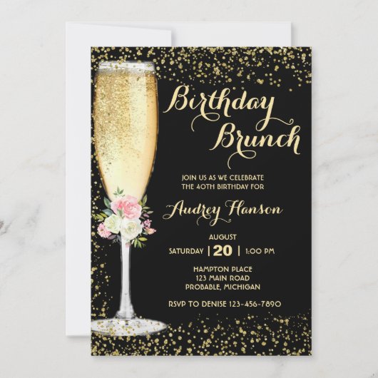 Invitation Champagne Brunch Adulte Anniversaire (Devant)