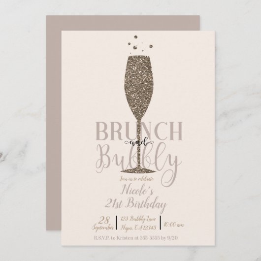 Invitation Champagne Brunch & Bubbly Gold Anniversaire (Devant / Derrière)