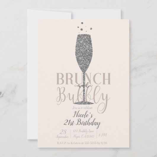 Invitation Champagne Brunch & Bubbly Parties scintillant d'ar (Devant)