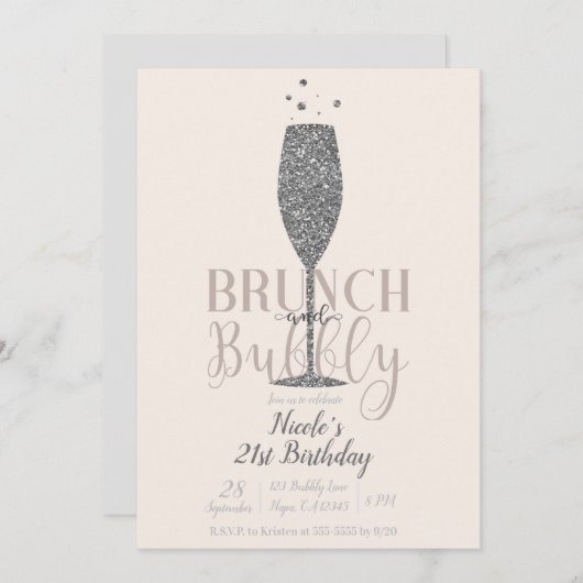 Invitation Champagne Brunch & Bubbly Parties scintillant d'ar (Devant / Derrière)