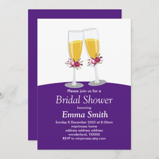 Invitation Champagne Brunch et Bubbly applaudissent (Devant / Derrière)