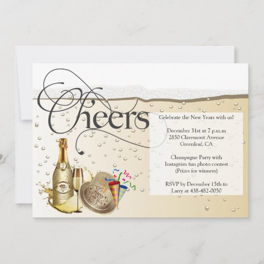 Invitation Champagne Bubble Nouvel An (Devant)