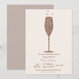 Invitation Champagne Bubbly Rose Gold Fête des mariées Brunch