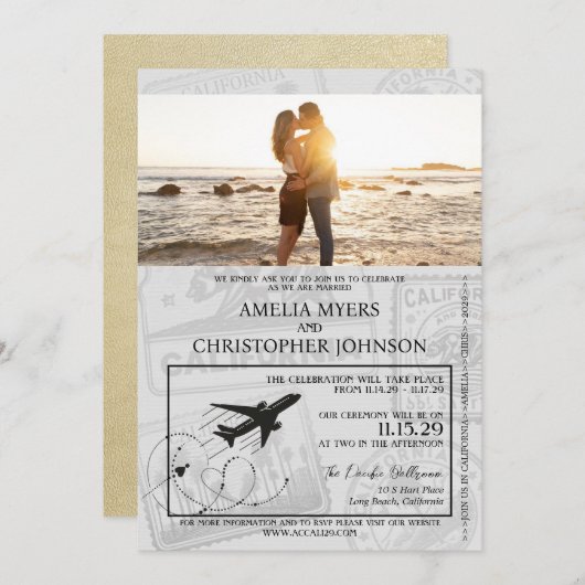 Invitation Champagne California Passport Mariage (Devant / Derrière)