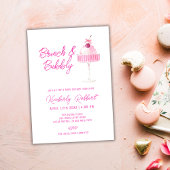 Invitation Champagne cerise rose Brunch Baby shower mousseux