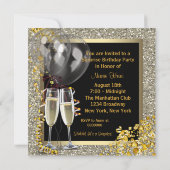 Invitation Champagne Confetti Black Gold Surprise Party (Dos)