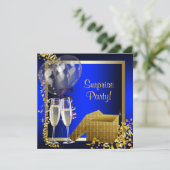 Invitation Champagne Confetti Blue et Gold Surprise Party (Debout devant)