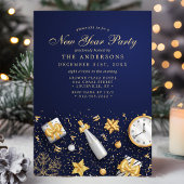 Invitation Champagne Confetti Gold Navy Bleu Nouvel An